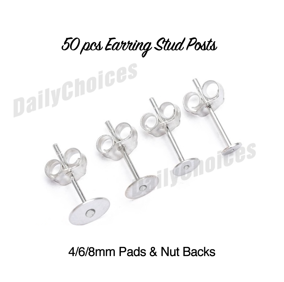 50 Pairs 100 Surgical Stainless Steel Earring Posts // Backs 6 mm Flat Pad