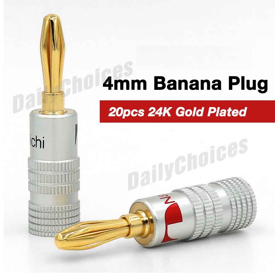 20pcs 24K Gold Plated Speaker Cable Wire Connector For 4mm Banana Plug Nakamichi