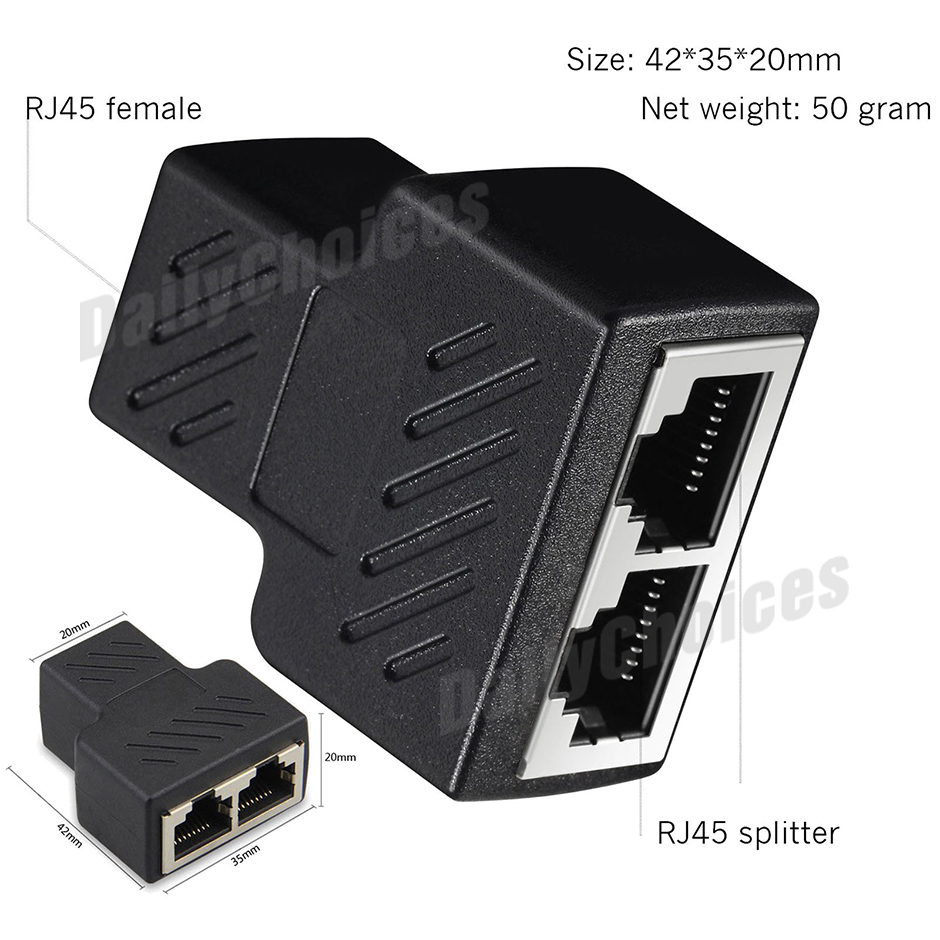 LAN Ethernet Convertor RJ45 Splitter Adapter1 to Dual Female Port CAT5//CAT6//CAT7