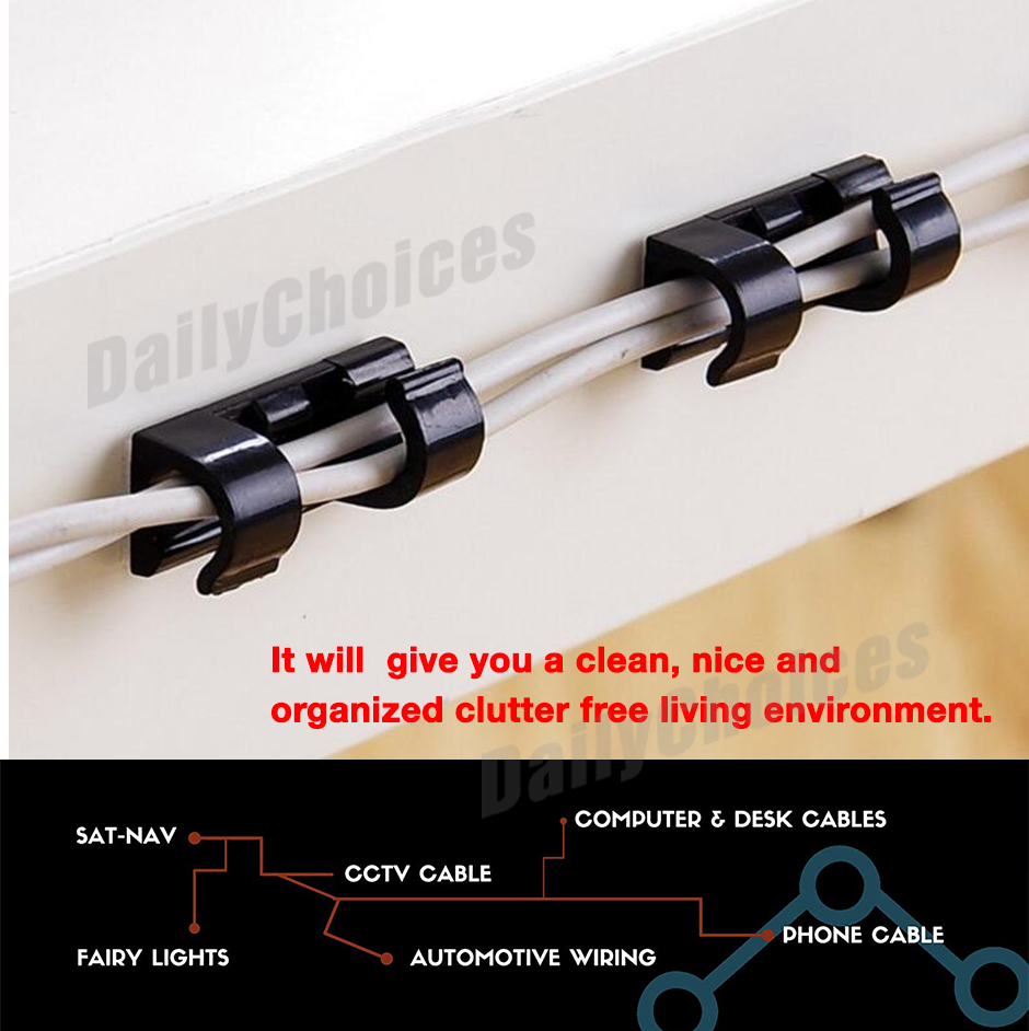 Cable Clips Management Holder Cord Wire Line Organizer SelfAdhesive AU