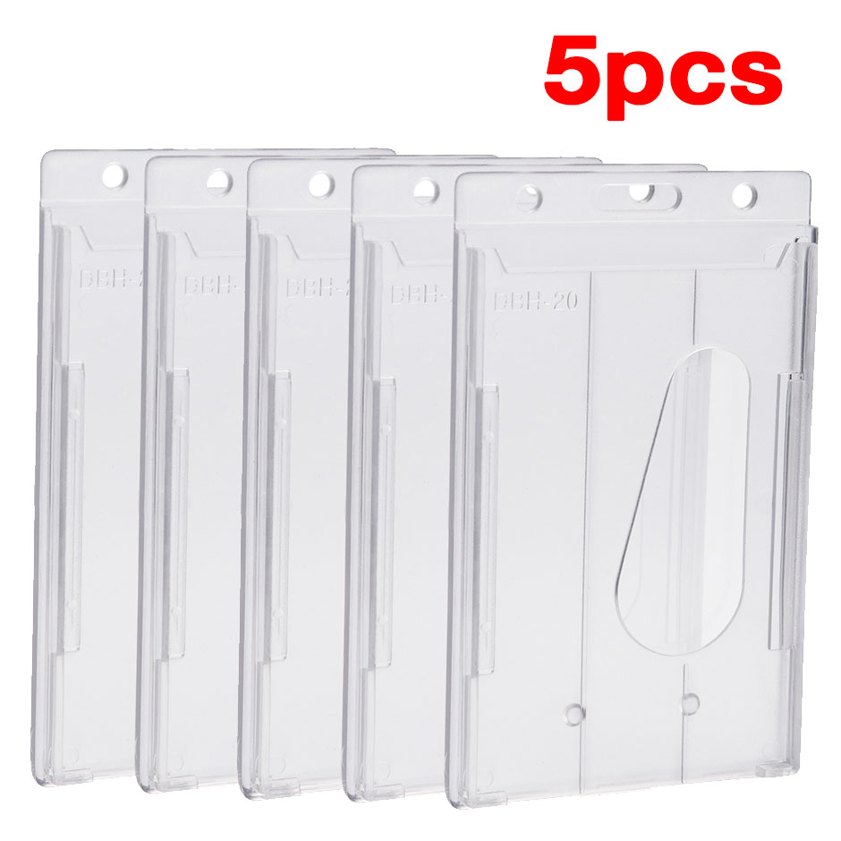 5Pcs Vertical Hard Plastic Badge Holder Double Side Card ID Multi